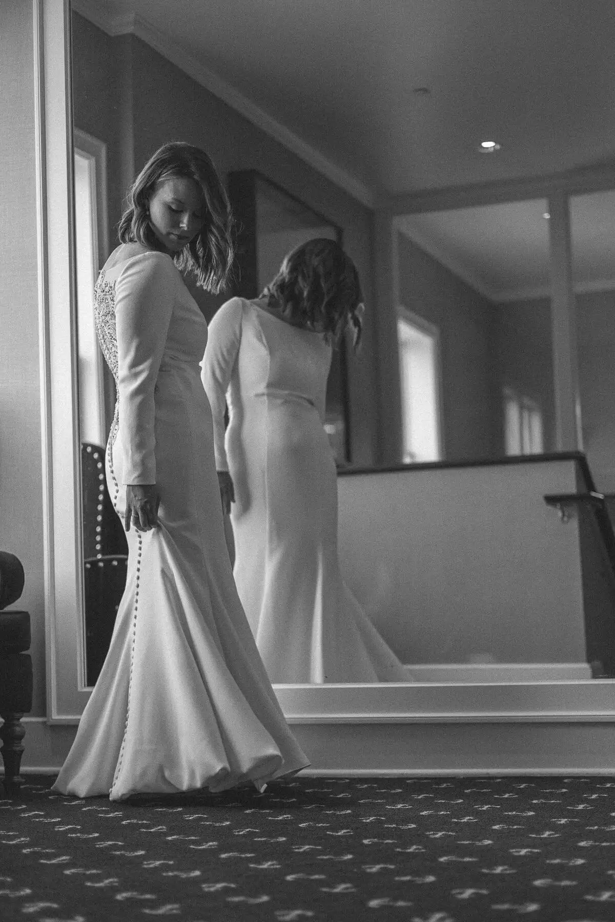 Bride wearing her wedding dress
