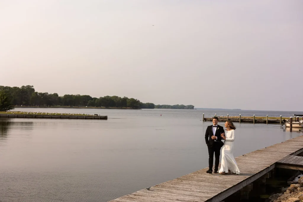 bride & groom on lake winnebago