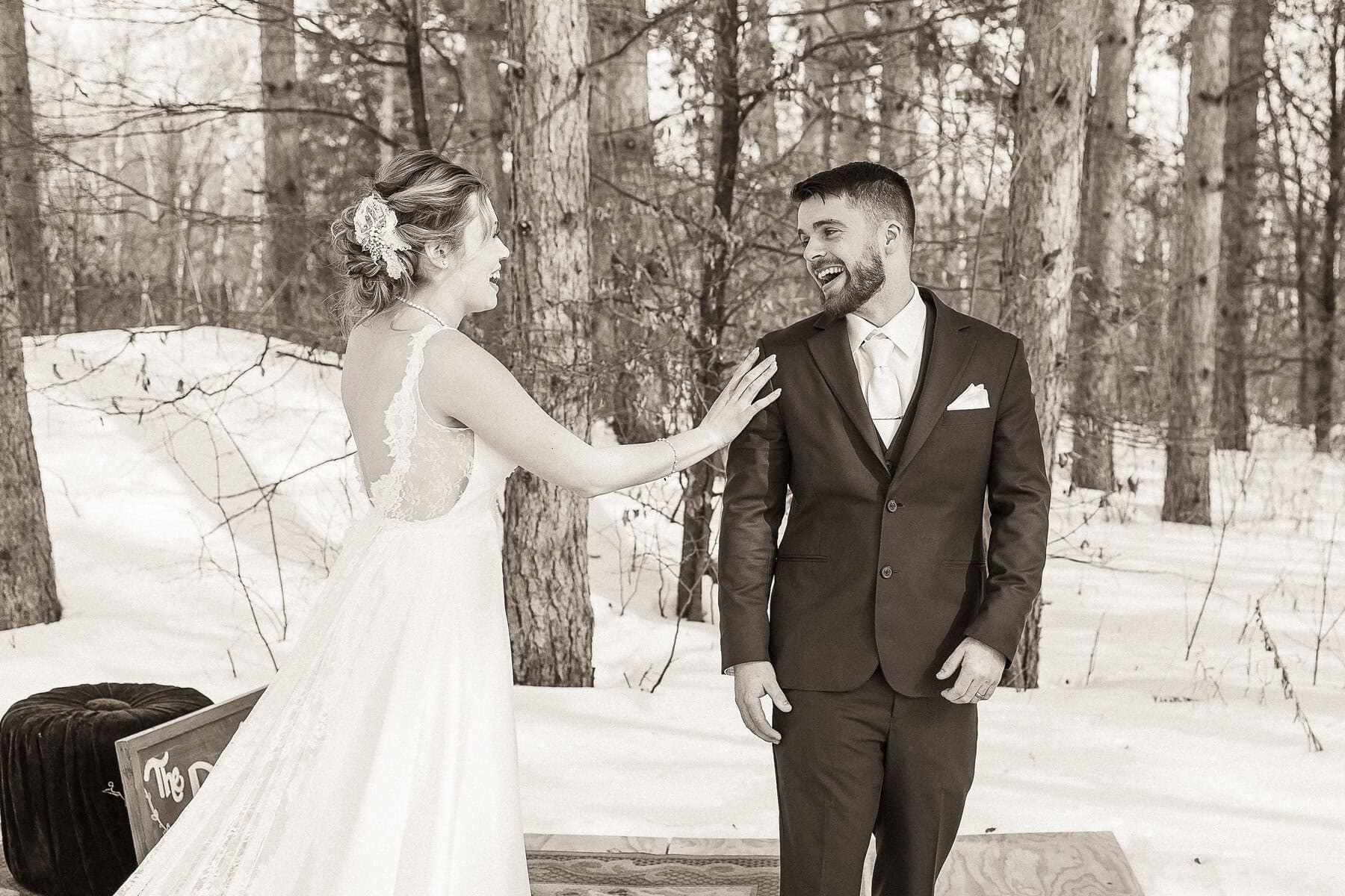 bride surprises her groom with first look