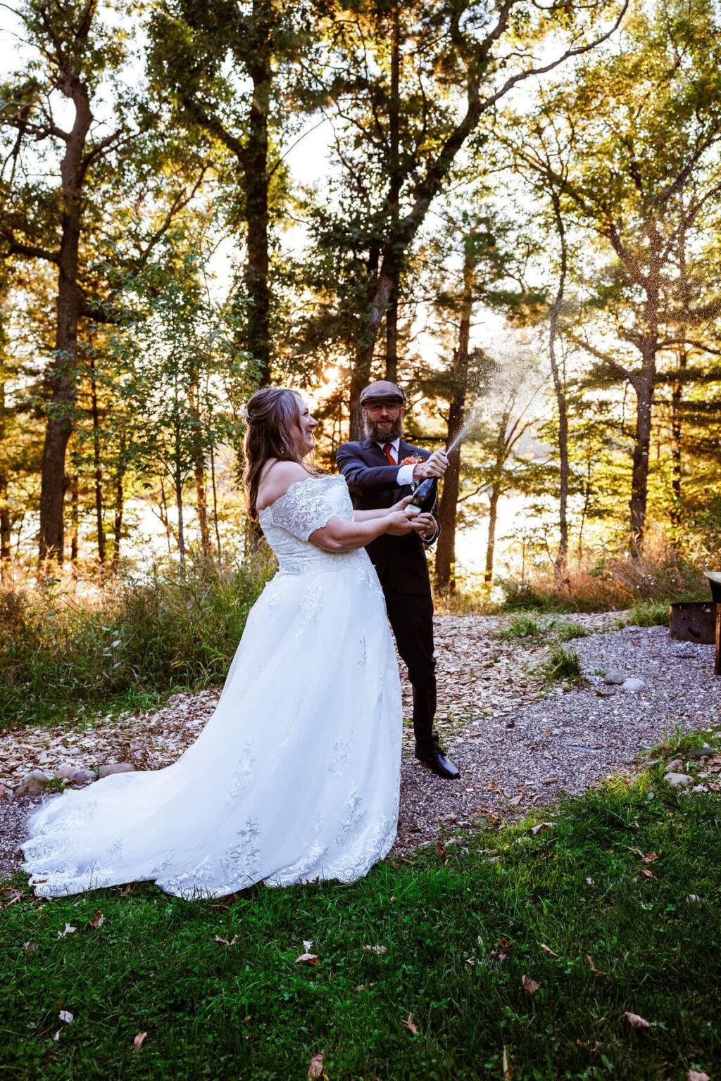 elopement in wisconsin popping champagne