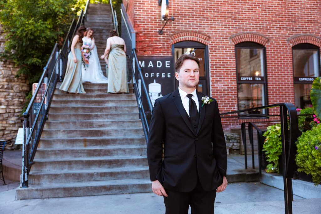 stillwater minnesota bride and groom first look Lora Hotel wedding